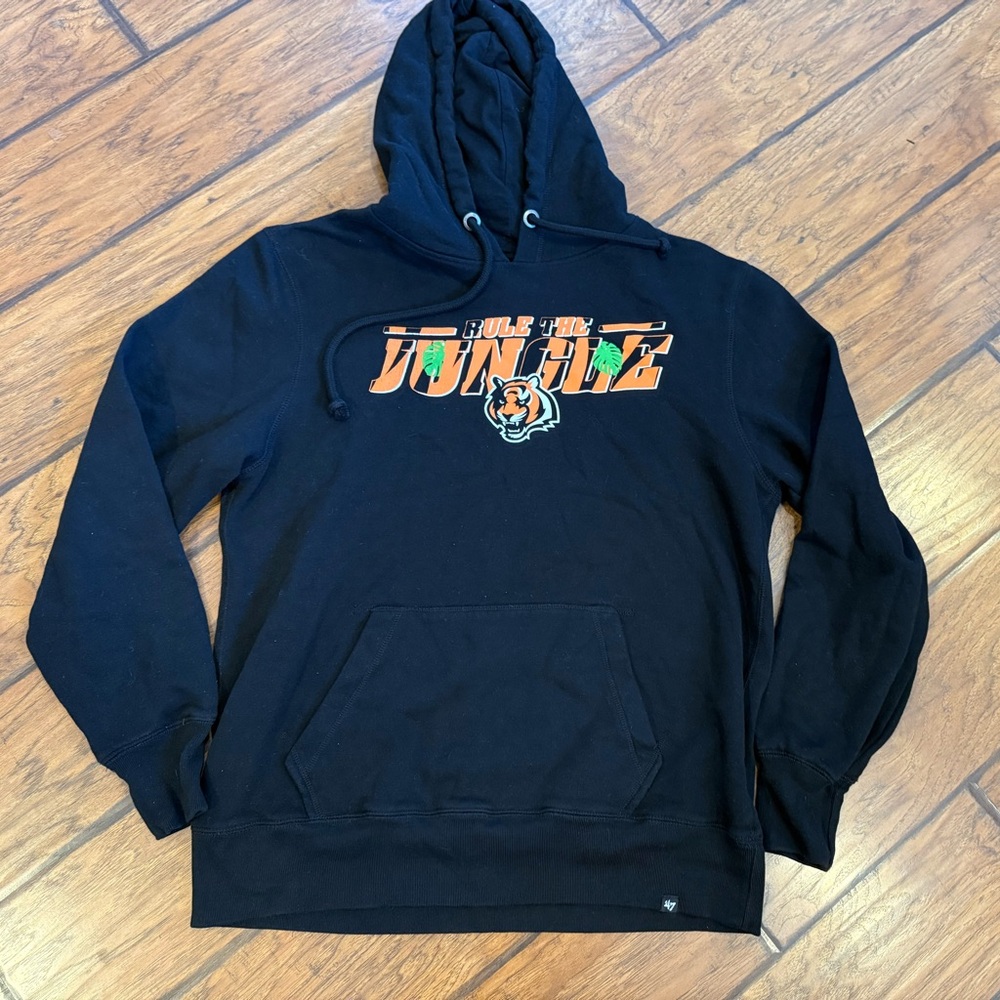 Cincinnati Bengals 47 brand Hoodie men’s unisex Large black Rule the Jungle soft